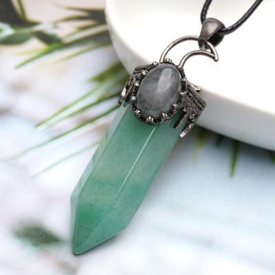 China FASHIONABLE Classic Natural Hexagonal Quartz Column Green Aventurine Stone Style Reiki Hammer Pendant Necklace Gemstone for sale