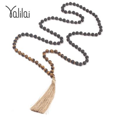 China Trendy Natural Tiger Eye Stone Tassel Necklace and Lava Stone Bracelet for 108 Pieces for sale