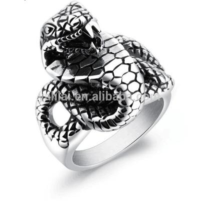 China Fashion Trendy Snake Body Jewelry Antique Silver Plated Stainless Steel Mens Rings for sale