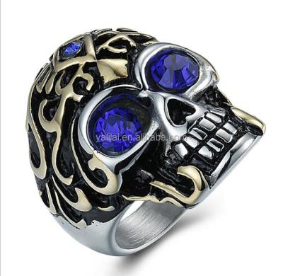 China Trendy Dubai Gold Plated Skull Style Mens Punk Fashion Ring Stainless Steel Jewelry for sale