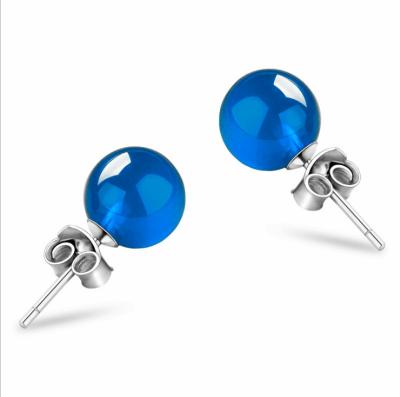 China Natural green chalcedony stud earring agate earrings jewelry S925 round luxury silver pearl earrings for sale