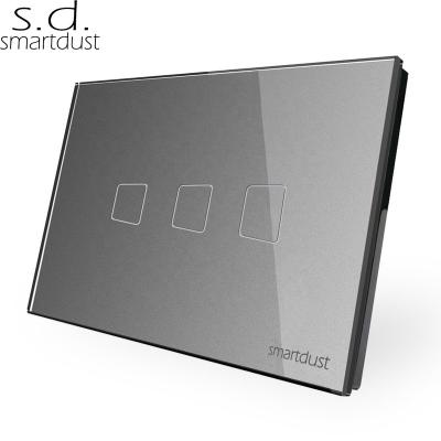 China Crystal Glass Villa Home Smart Touch Screen Switch 3 Way Electrico Touch Wall Switch Smartdust USA AU Standard Waterproof Switch for sale