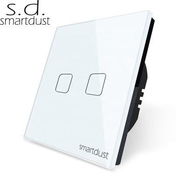 China Modern Tempered Glass Panel Smartdust Smart Home Light Interrupator Touch Wall Stair Switch 2 Gang 2 Way for sale