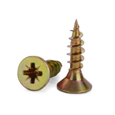 China Double Countersunk Self Tapping Chipboard Screw C1022 Yellow Galvanized Chipboard Screw for sale