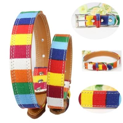 China Viable Durable Rainbow PU Canvas Colored Dog Collars for sale