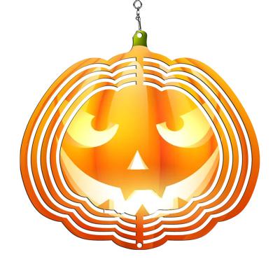 China Custom Printing Aluminum Pumpkin Sublimation Wind Spinner Blank Wind Chimes Halloween Garden Ornaments for sale