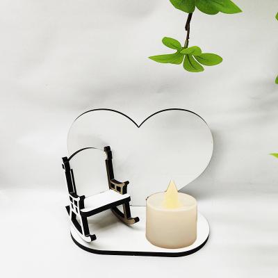 China Custom Printing Wooden Memorial Photo Panel Heart Sublimation Candle Holder Custom Memorial Photo For Love for sale