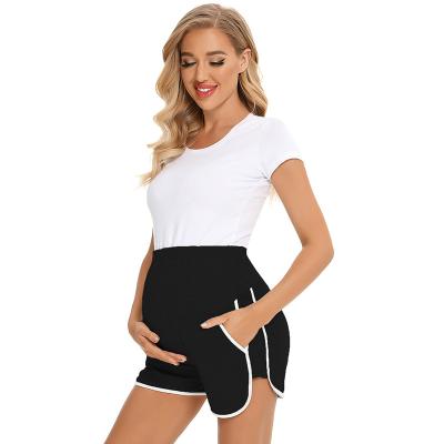 China Yoga Pregnant Woman High Waist Fitness Wear Tummy Control Comfort Pregnancy Leggings Antibacterial Maternity Leggings Belly Shorts With Pocket for sale