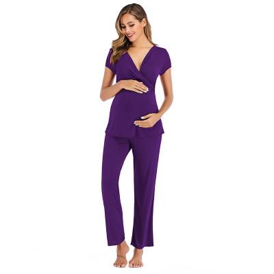 China Wholesale Women's Comty Homesuit Pregnant PJ Sleeve Breathable Long Breastfeeding Maternity Nursing Pajamas Sets Two-Piece for sale