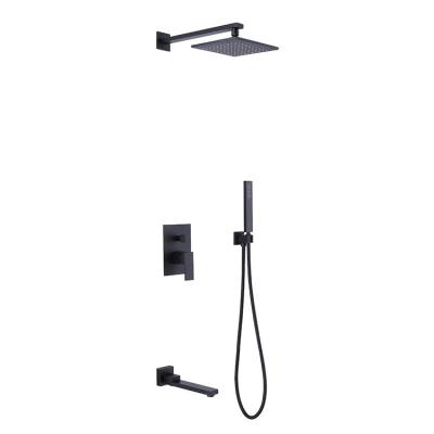 China Hot Selling Black Matt Black Shower Panel Three Functions Wall Mounted Rainfall Shower Set Without for sale