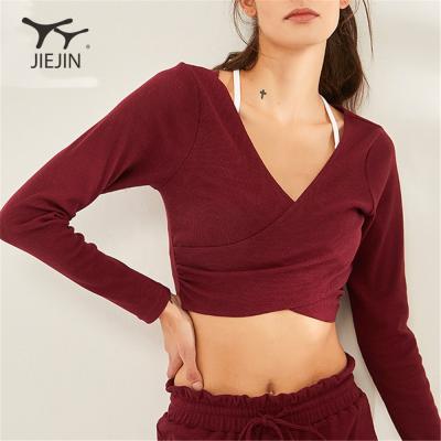 China Jiejin Sports Women Antibacterial Woman Tops Fashionable Long Sleeve Workout Long Sleeve Top Black Crop Top for sale