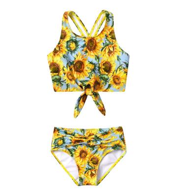 China New Sunflower Print Antibacterial Cute Swimwear For Little Girls Summer Beach Kids Bathing Suit for sale