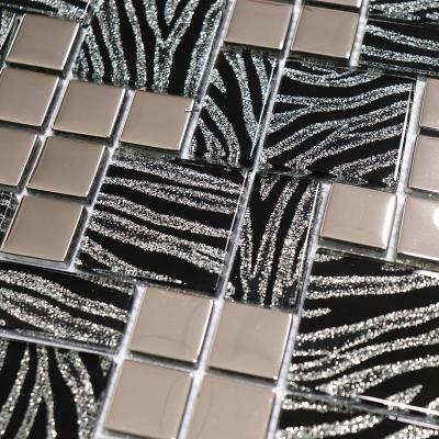 China Modern Black Shinning Crystal Silver Glass Mosaic Tile for sale