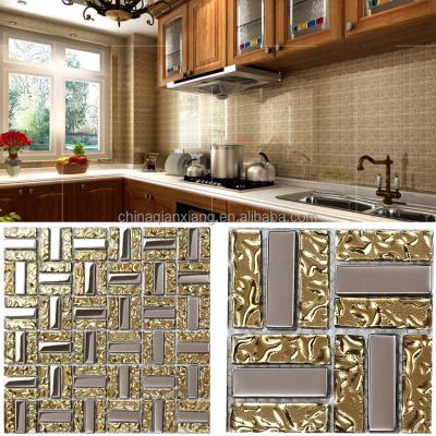 China 2015 Wall Strip Shape Gold Galss Electroplating Mosaic Tiles For Living Room Application for sale