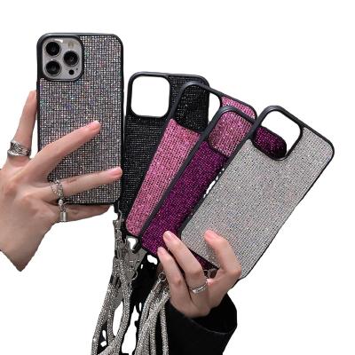 China Shockproof 2023Hot sale on Amazon Patch flash drill European and American luxury designer logo flash phone case for 15Promax 14Pro 13 12 11 for sale