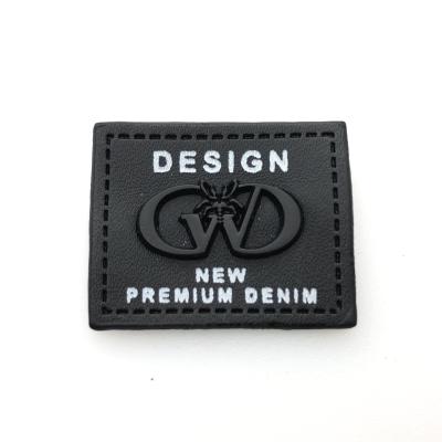 China Viable Free Sample Supply Customized Small Printed Black Metal Logo Leather Patch Labels For Clothing for sale