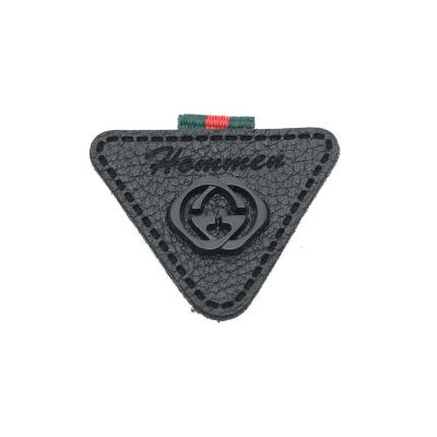 China Customized Fashion Viable Design Triangle Small Letter G With Leather Strap Metal Logo Patch Labels for sale