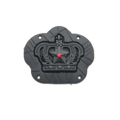 China 2021 Washable New Design Crown Shape Black Rubber Iron On PVC Embossed Customizable Key IDs For Garment for sale