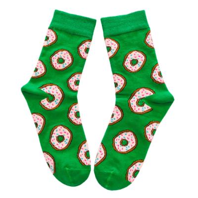 China Customized Breathable Logo Socks Sublimation Green Jacquard Seamless Donut Bangs Long Bamboo Cotton Cycling Happy Socks for sale