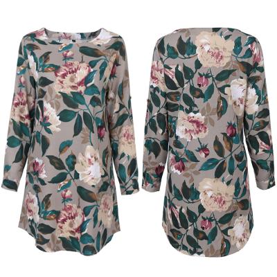 China Free Sample Anti-wrinkle Fashion Round Neck Sweater Floral Dress Boho Dress Printed Long Sleeve Dress for sale