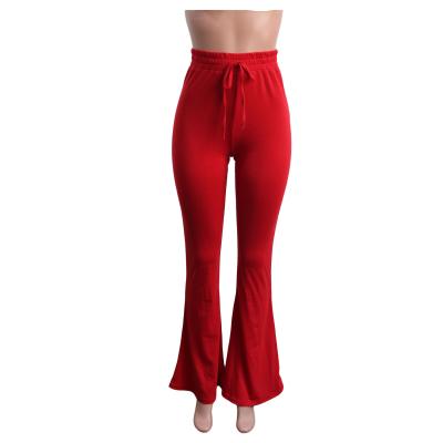 China Autumn Hot Fashion Solid Color Anti-wrinkle Casual Skinny High-waist Lace-up Women's Flare Pants 2021 for sale