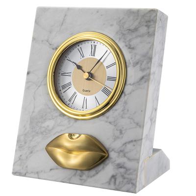 China Factory direct white marble light marble square home hotel alarm clock factory desk office decoration custom direct radio alarm clock for sale