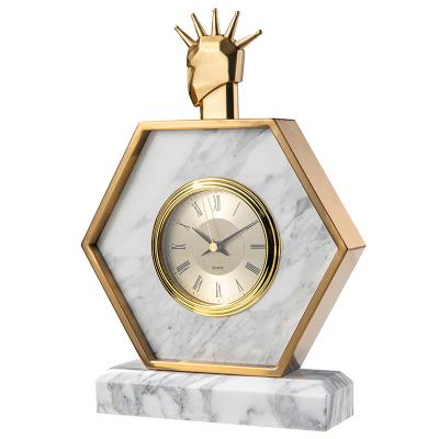 China Factory Direct Radio Custom Marble Alarm Clock Luxury Hotel Pattern Alarm Clock Woven Leather Home Light Woven Desk Decoration for sale