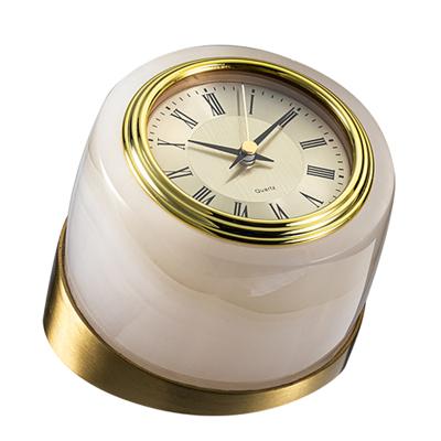 China Factory Direct Luxury Hotel Alarm Clock Round Brass Marble Light Home Office Desk Decoration Radio Alarm Clock Custom Made for sale