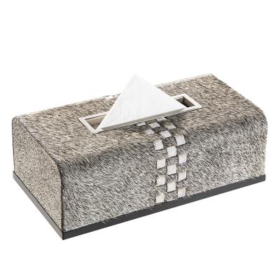 China Luxury Light Luxury Upscale Household Leather Tissue Box Horsehair Tissue Box Hotel/Villa Decorative Metal Tissue Box for sale