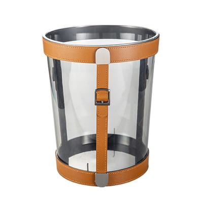 China Without Lid Hotel Metal Trash Cans Custom Wholesale Double Layer Leather Trash Cans With PU Leather Liner Luxury Indoor Trash Can for sale