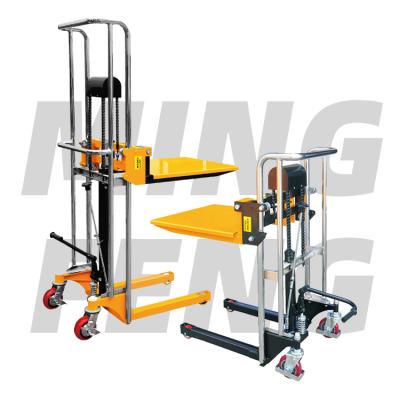 China Hotels mingfeng new product 400kg lifted 1.5m manual light stacker small hydraulic lifting stacker for sale