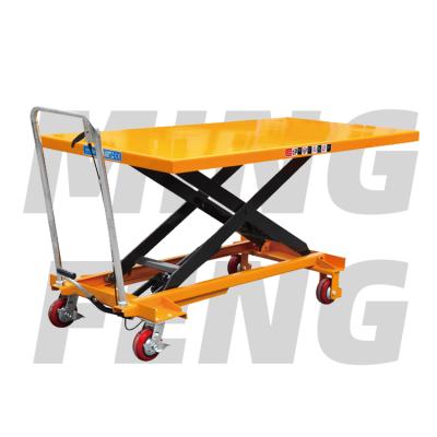 China mingfeng hand scissors 500kg double hotels manual hydraulic mobile trolley lift table for factory workshop guy for sale