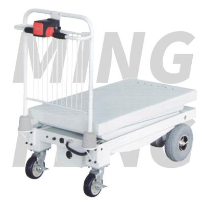 China Muti-function mingfeng platform trolley hydraulic cylinder electric scissor lift table power cart for material handling for sale