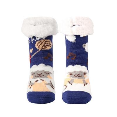 China Fiona RTS Anti-Skid Fleece Winter Breathable Thermal Warm Floor Fuzzy Slipper Cartoon Animal Cute Striped Fluffy Warm Thick Sleep Socks for sale