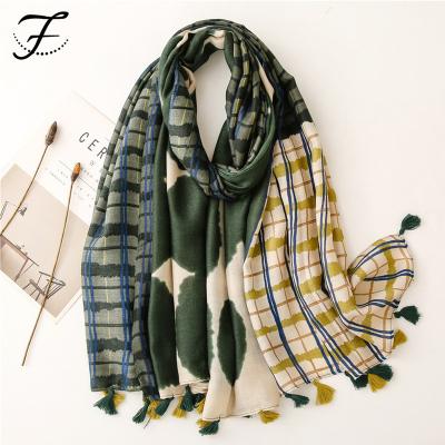 China Soft Touch Feeling FIONA Custom Women Classic Plaid Spring Lightweight Scarves and Autumn Long Fashion Tassels Shawls Print Silk Scarf for sale