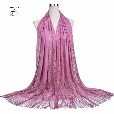 China Soft Touch Feeling FIONA Custom Wholesale Women Scarf Polyester Hollow-out Shawls Fashion Lace Up Muslim Hijab Style Malaysia Hijab Long Scarves for sale