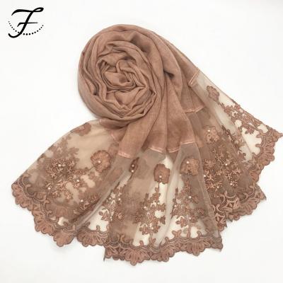 China Soft Touch Feeling FIONA Custom Fashion Luxury Lace Scarf Hijab Women Muslim Shawl 180*80CM Embroider Flower Foulard Hijabs Scarf Pretty for sale