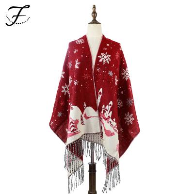 China Soft Touch Feeling FIONA Custom European and American Lady Autumn Winter Thick Warm Christmas Fawn Shawl of Fashion Cape Snow Scarves for sale