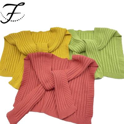 China FIONA Custom Acrylic 2022 Female New Fashion Knotted Wrap Scarves Shoulder Lady's Solid Scarf Autumn Warm Stripe Shawls Knit for sale