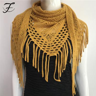 China Soft touch feeling FIONA Custom Fashion European and American new women's pure color triangle knitted wool scarf tassels shawls for sale