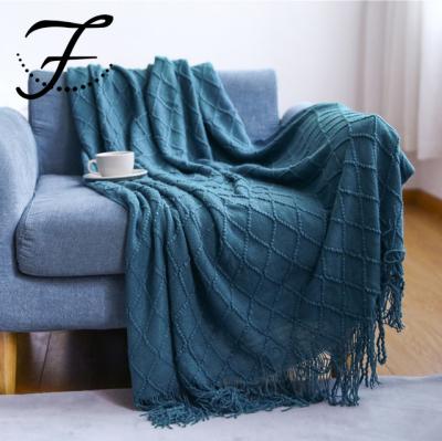 China Soft Touch Feeling FIONA Knitted Throw Blankets for Couch and Bed Cozy Soft Knit Blanket with Tassel Light Weight Decorative Blankets for sale