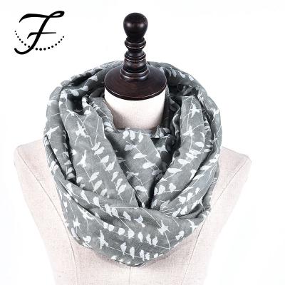 China FIONA Hot Sale Lightweight Voile Wicker bird printed custom color voile scarf for ladies for sale