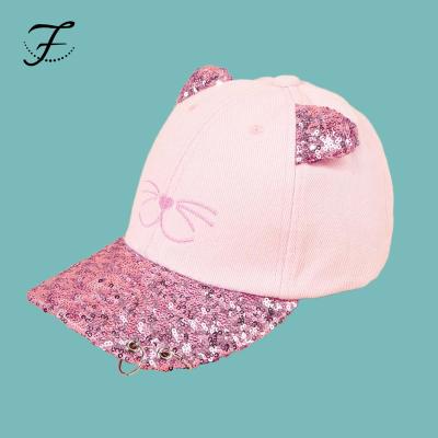 China Metal 100% Cute Fashion Sunshade Cat Design Baseball Cap Sequins Bling Cotton Fiona Ring Gorras COMMON Baseball Cap With Girls for sale