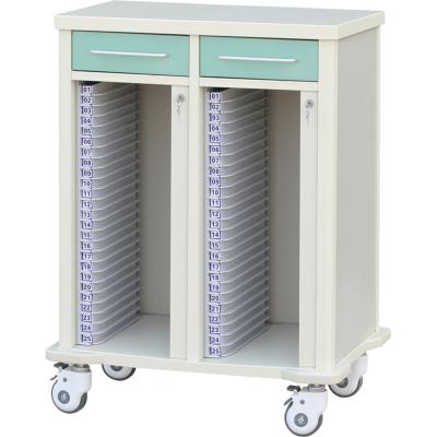 China Modern Double Trolley ABS Patient Record Rows Clip Medical Record Car With Drawers for sale