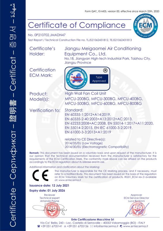 CE - Jiangsu Meigaomei Air Conditioning Equipment Co., Ltd.