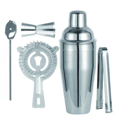 China Viable Custom Wholesale 750Ml Professional Stainless Steel Bar Cocktail Shaker Bartender Set 5 Pieces Bar Accessories for sale