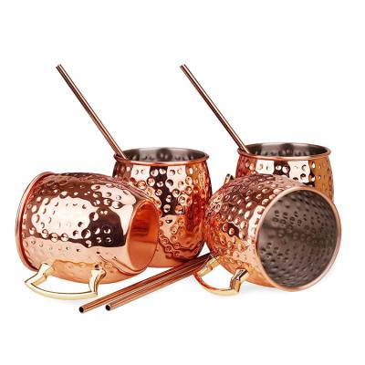 China Durable High Quality Copper Hammered Mugs 16Oz Gold Stainless Steel-Copper Plating Handles Mugs Coffee Beer Moscow Mule Copper Mugs for sale