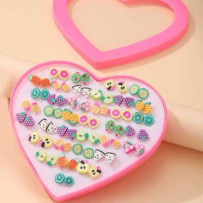 China FASHIONABLE Cute Kids 36 Pairs Clay Stud Earrings Set Colorful Fruit Children's For Girls Jewelry for sale