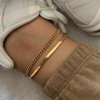 China Long Color Keeping 3Mm Miami Snake Cuban Chain Anklets For Women Stacking Gold Plated 316L Stainless Steel for sale