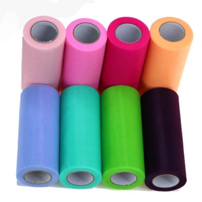 China High Quality Anti-static 6 Inch Colorful 100% Polyester Tulle Roll Mesh Fabric For Bride Wedding Party Decoration for sale